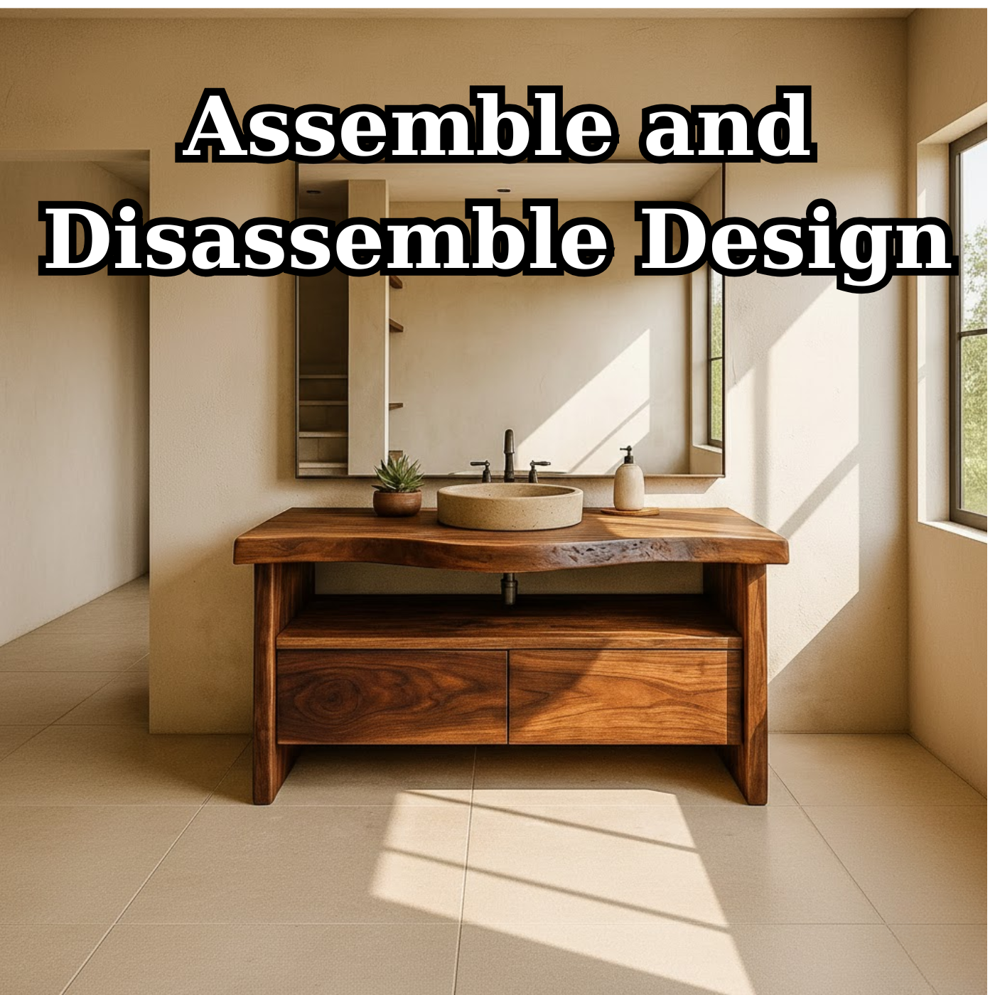 Handcrafted Solid Wood Bathroom Vanity with Live-Edge Walnut Top and Modern Storage Drawers Lynnsnail