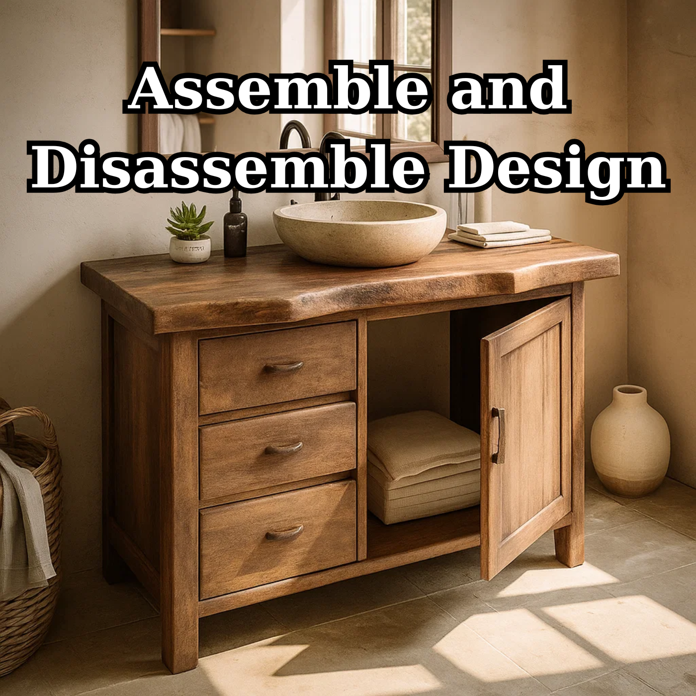 Handcrafted Solid Wood Bathroom Vanity with Live-Edge Top and Storage Drawers Lynnsnail
