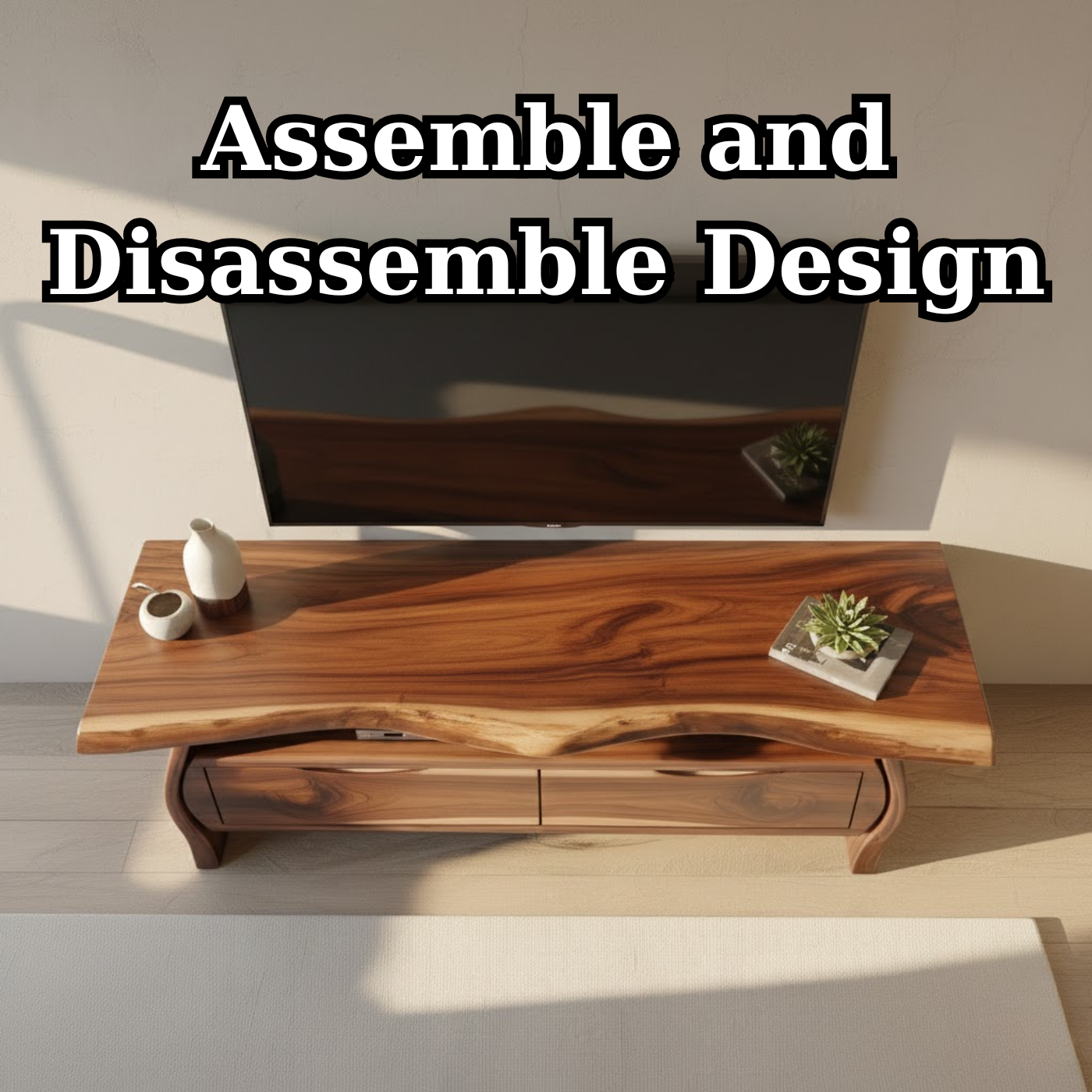 Handcrafted Live-Edge Solid Wood TV Stand with Sculpted Curved Base Lynnsnail