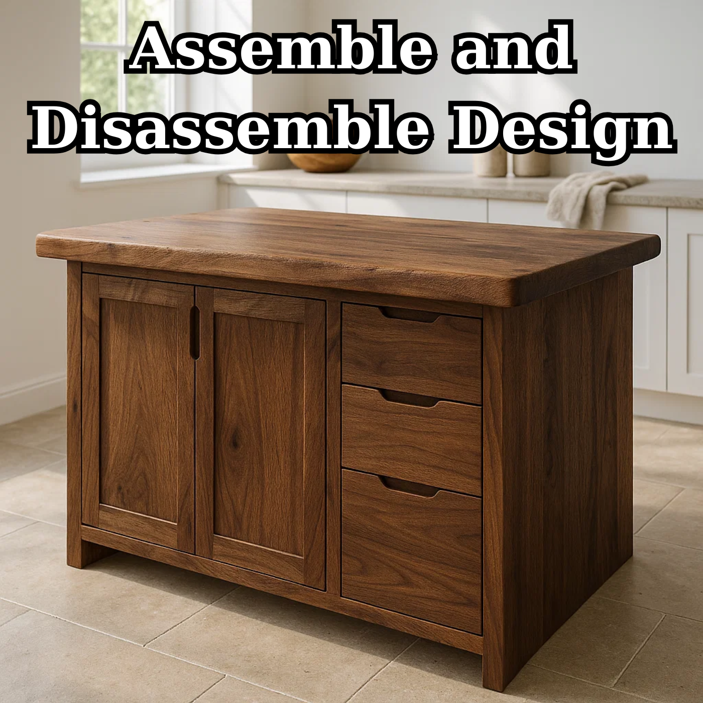 Handcrafted Soild Wood Kitchen Island - Modern Storage Cabinet & Prep Station Lynnsnail