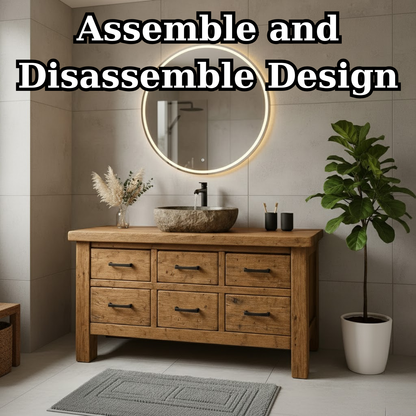 Handcrafted Soild Wood Bathroom Vanity - Farmhouse Storage Cabinet with 6 Drawers Lynnsnail