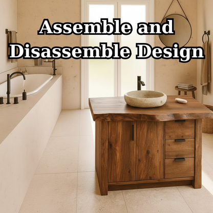 Handcrafted Solid Wood Bathroom Vanity with Live-Edge Top and Modern Storage Drawers Lynnsnail
