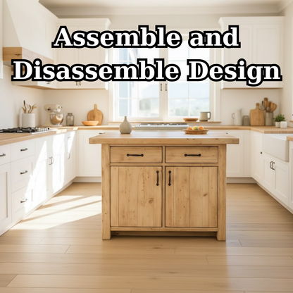Handcrafted Solid Wood Kitchen Island with Dual Drawers and Spacious Cabinet Storage Lynnsnail