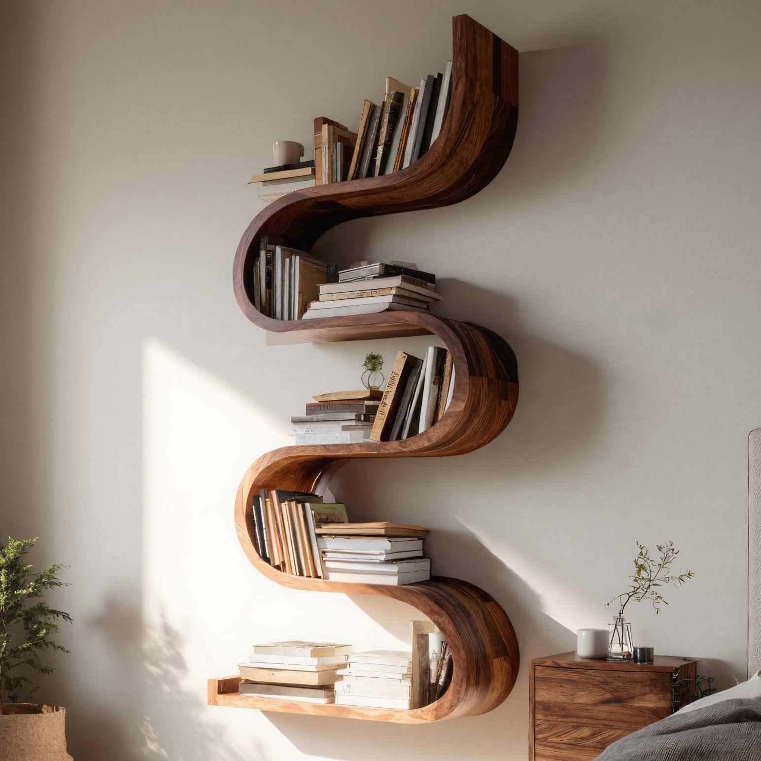 Contemporary Vertical Wall Bookshelf For Living Decor Lynnsnail
