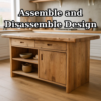 Handcrafted Solid Wood Kitchen Island with Open Shelves and Sliding-Door Storage Lynnsnail