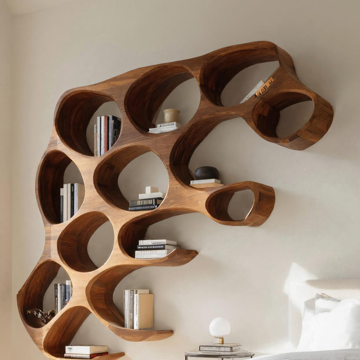 Contemporary Wall Shelf With Rounded Compartments For Bedroom Decor Lynnsnail