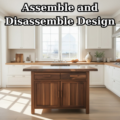 Handcrafted Solid Wood Kitchen Island with Dual Drawers and Spacious Cabinet Storage Lynnsnail