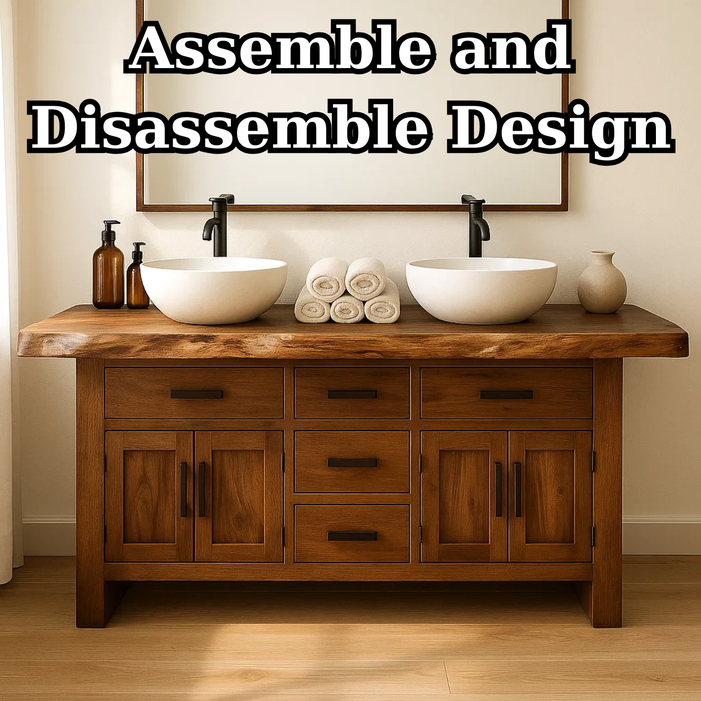 Handcrafted Solid Wood Bathroom Vanity - Live Edge Rustic Cabinet with Doors & Sink Lynnsnail