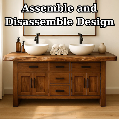 Handcrafted Solid Wood Bathroom Vanity - Live Edge Rustic Cabinet with Doors & Sink Lynnsnail