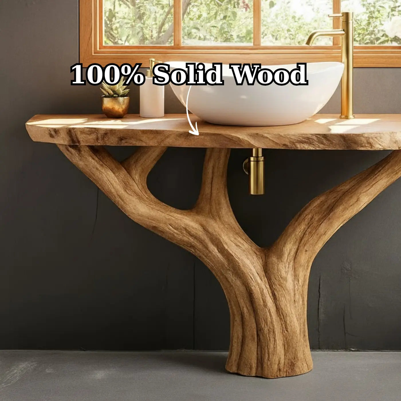 Handcrafted Solid Wood Bathroom Vanity - Unique Live Edge Tree Root Console Lynnsnail