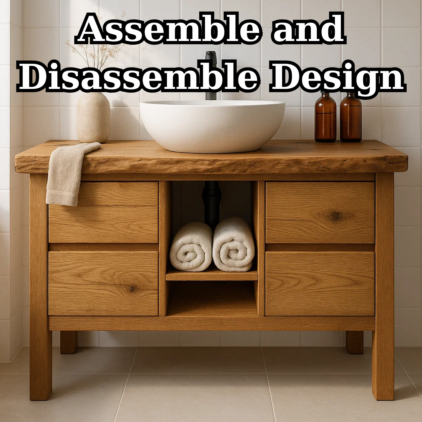 Handcrafted Solid Wood Bathroom Vanity - Live Edge Top with Drawers & Open Shelf Storage Lynnsnail