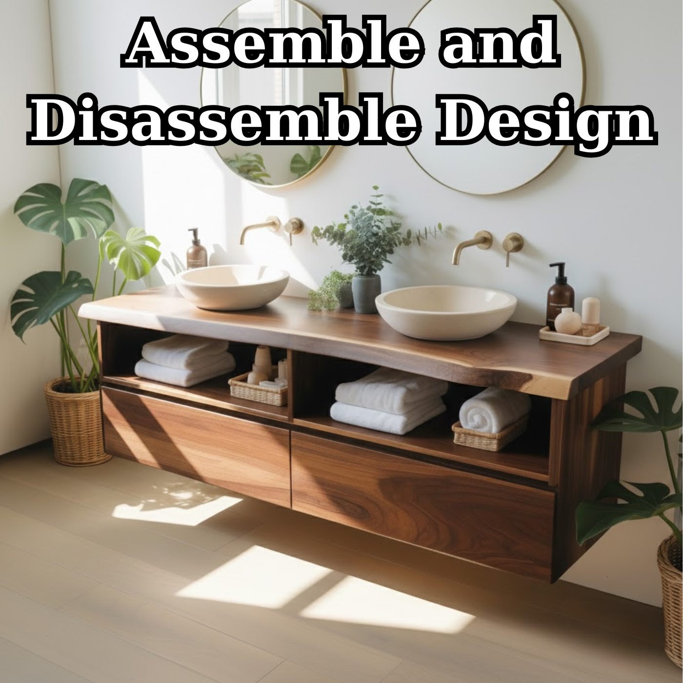 Handcrafted Solid Wood Floating Bathroom Vanity with Open Shelves & Soft-Close Drawers Lynnsnail