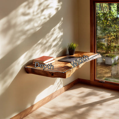 Live Edge Solid Wood Wall Desk for Minimalist Home Workspace Lynnsnail