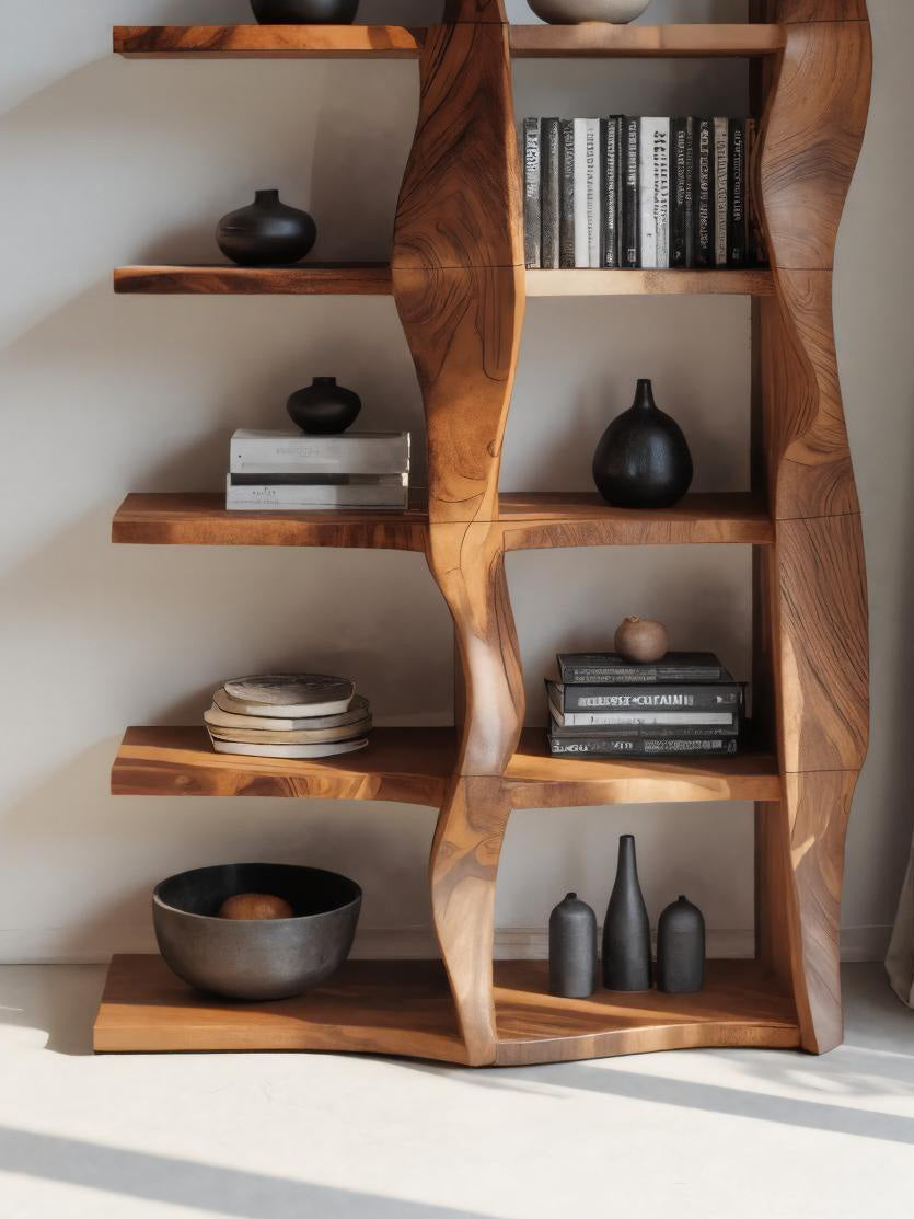 Sculptural Bookshelf With Flowing Wave Design For Living Room Lynnsnail