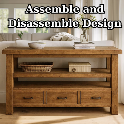 Handcrafted Solid Wood Console Table – Farmhouse Style with Three Storage Drawers Lynnsnail