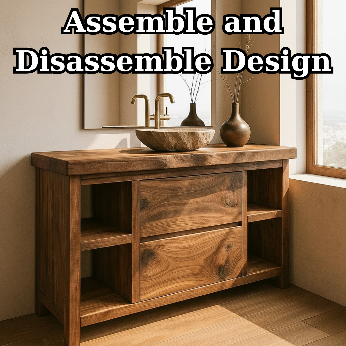 Handcrafted Solid Wood Bathroom Vanity with Live Edge Top and Curved Drawer Design Lynnsnail