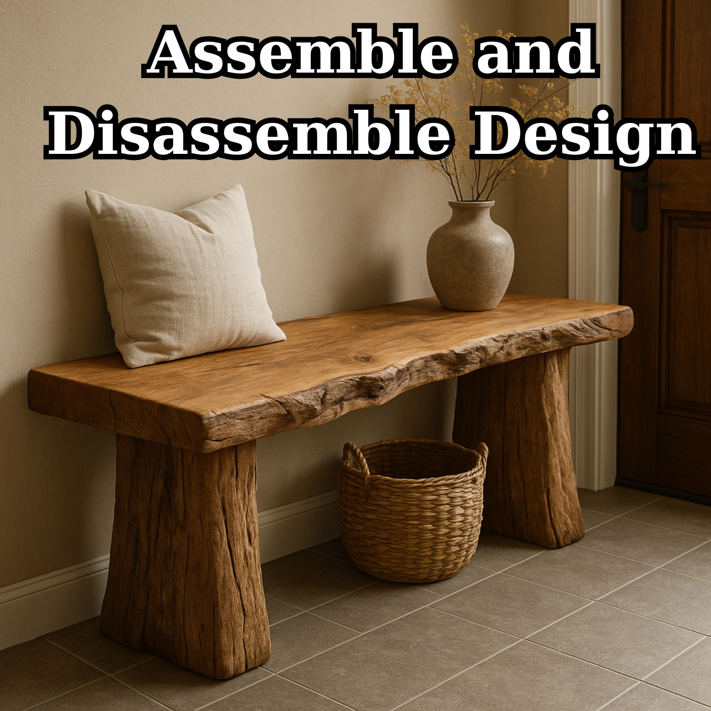 Handcrafted Solid Wood Rustic Bench – Natural Live-Edge Slab Entryway Seating Lynnsnail