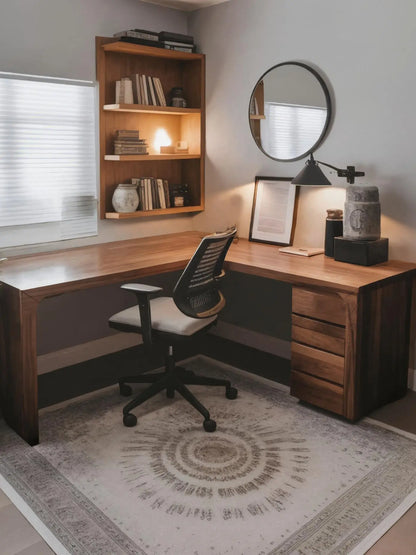 Modern L Shaped Desk with Drawers For Home Office Lynnsnail