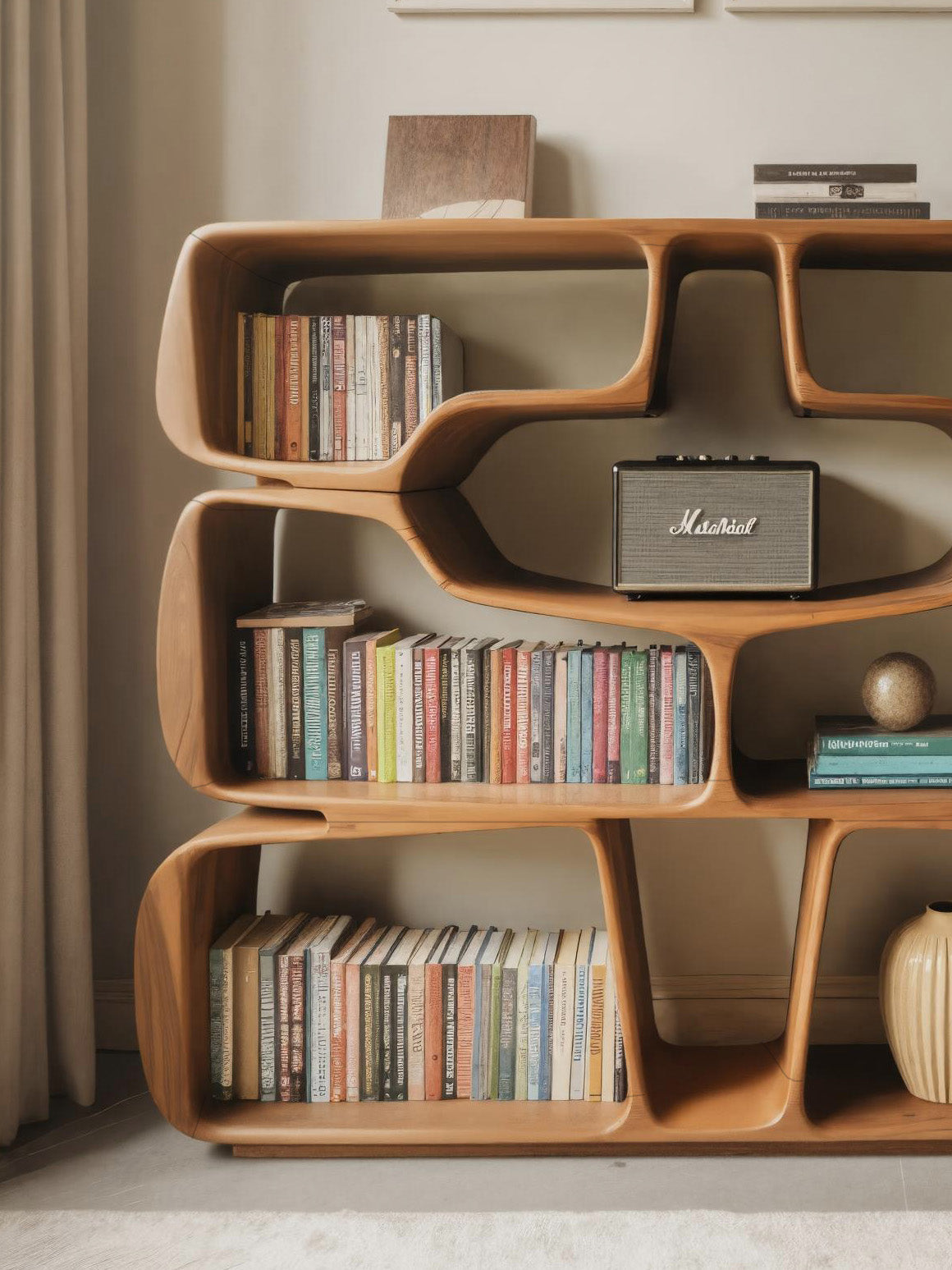Modern Sculptural Bookshelf With Organic Curves For Living Room Lynnsnail
