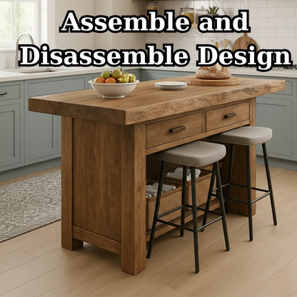Handcrafted Solid Wood Kitchen Island - Rustic Live-Edge Counter & Storage Lynnsnail