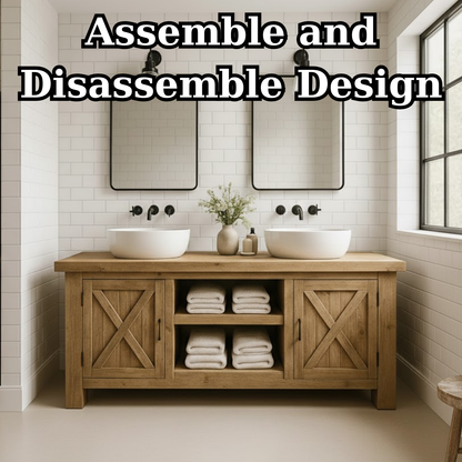 Handcrafted Solid Wood Bathroom Vanity - Farmhouse Double Sink Cabinet - Rustic Oak Storage Furniture Lynnsnail