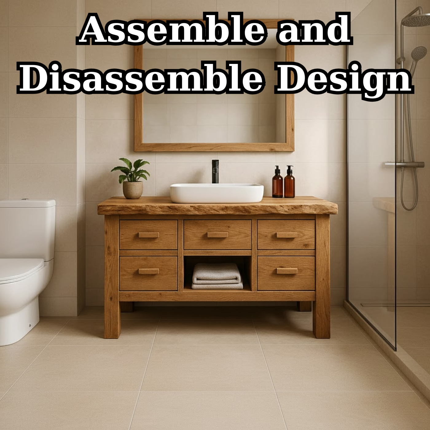 Handcrafted Solid Wood Bathroom Vanity - Live Edge Storage Cabinet with 6 Drawers & Shelf Lynnsnail