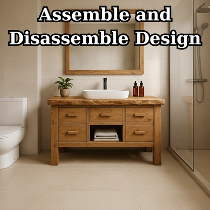 Handcrafted Solid Wood Bathroom Vanity - Live Edge Storage Cabinet with 6 Drawers & Shelf Lynnsnail