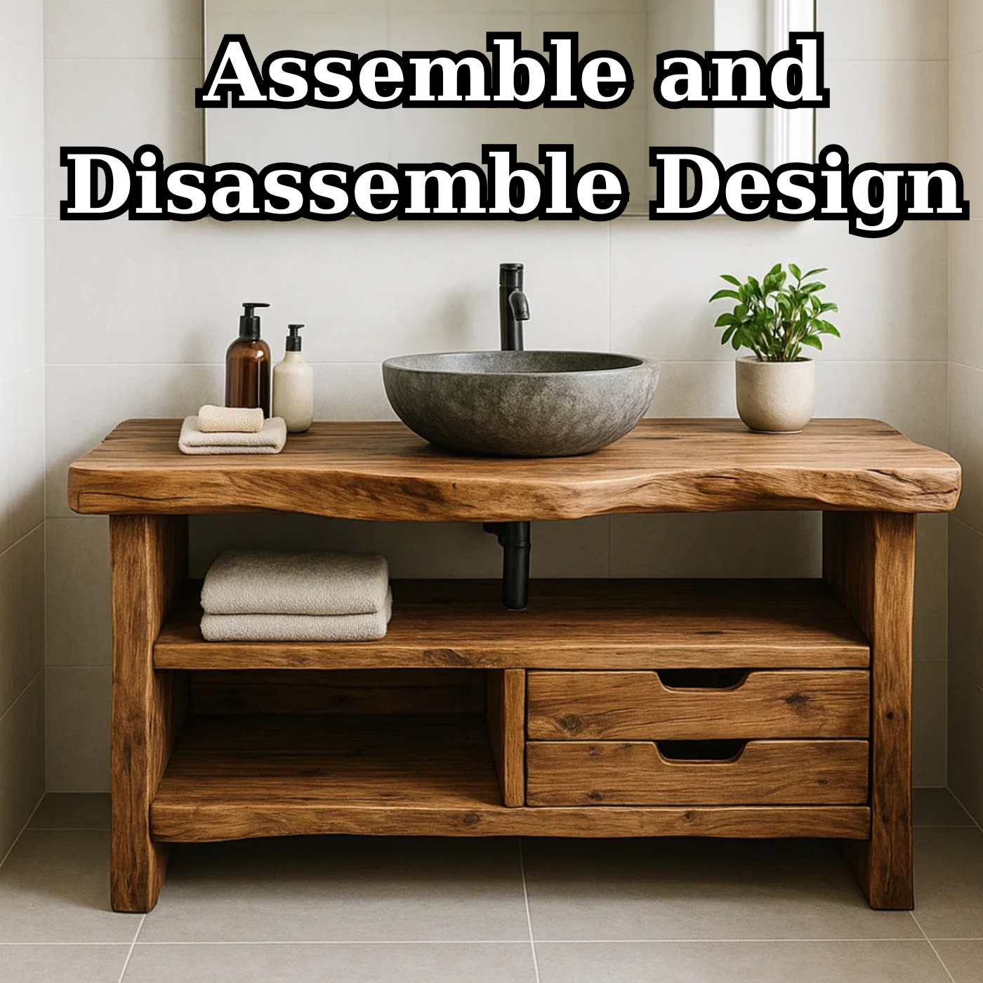 Handcrafted Solid Wood Bathroom Vanity, Rustic Live Edge Console with Storage Lynnsnail