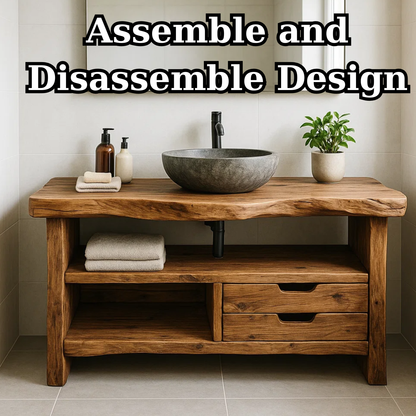 Handcrafted Solid Wood Bathroom Vanity, Rustic Live Edge Console with Storage Lynnsnail