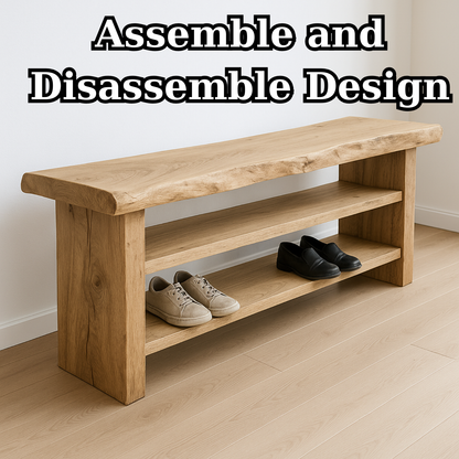 Handcrafted Solid Wood Entryway Bench with Shoe Storage – Natural Live-Edge Design Lynnsnail