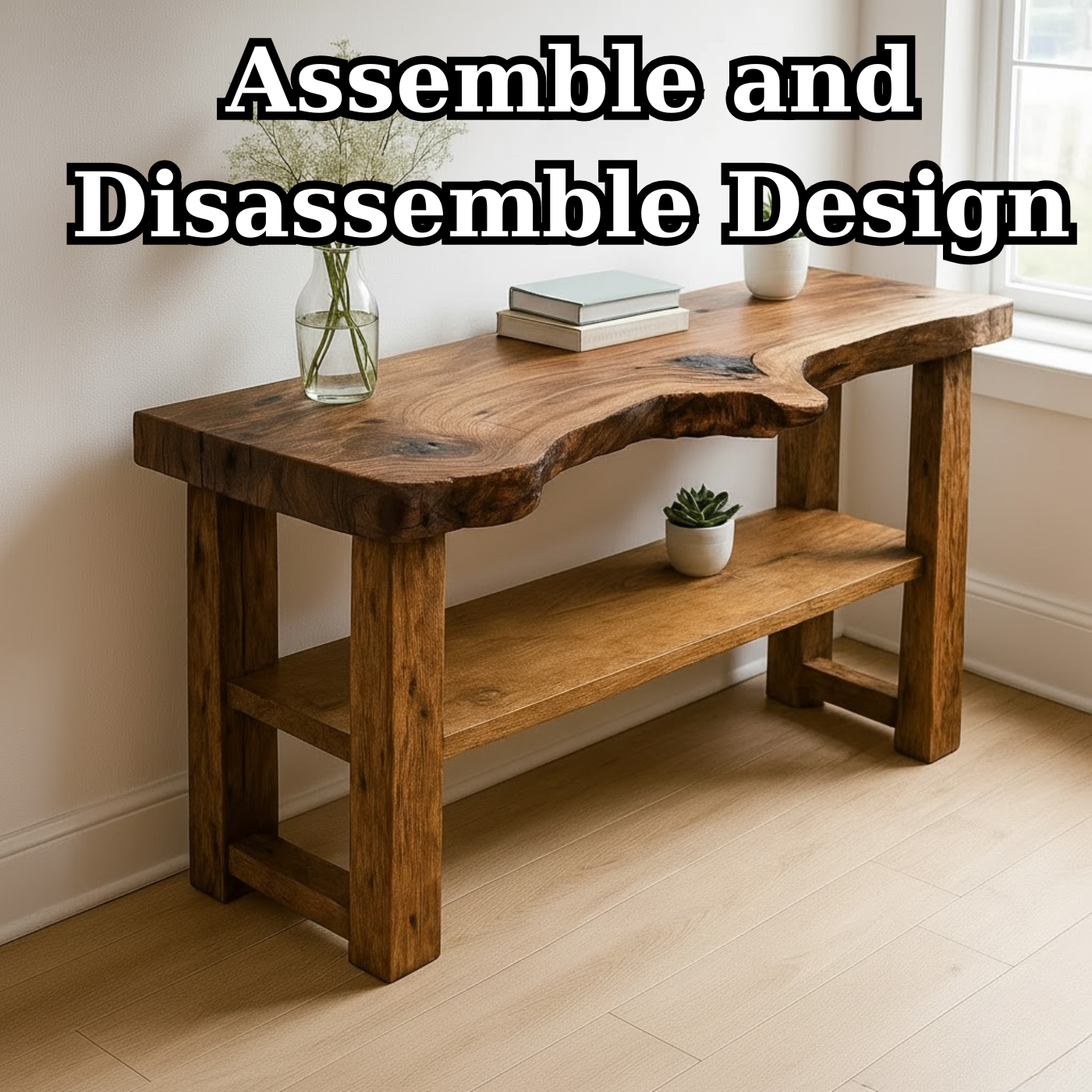Handcrafted Solid Wood Console Table – Sculptural Organic Live-Edge Design Lynnsnail