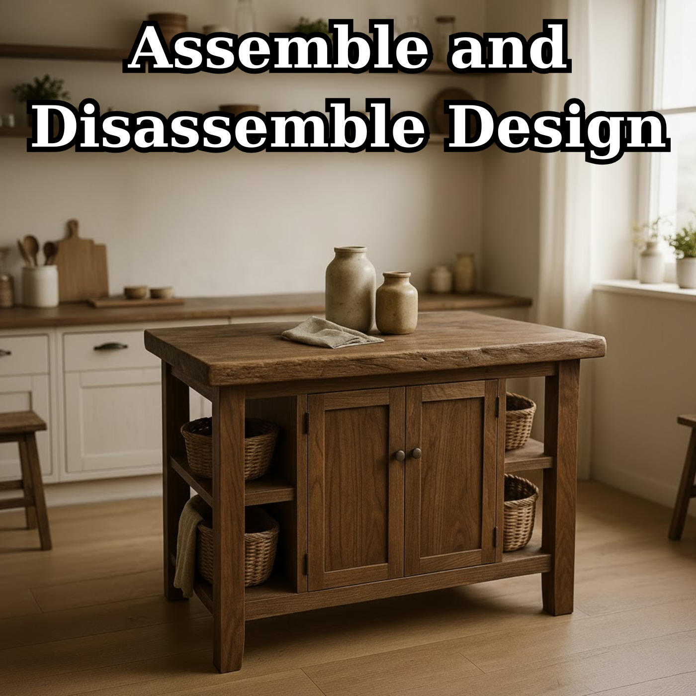 Handcrafted Solid Wood Kitchen Island | Rustic Cabinet Storage & Prep Table Lynnsnail