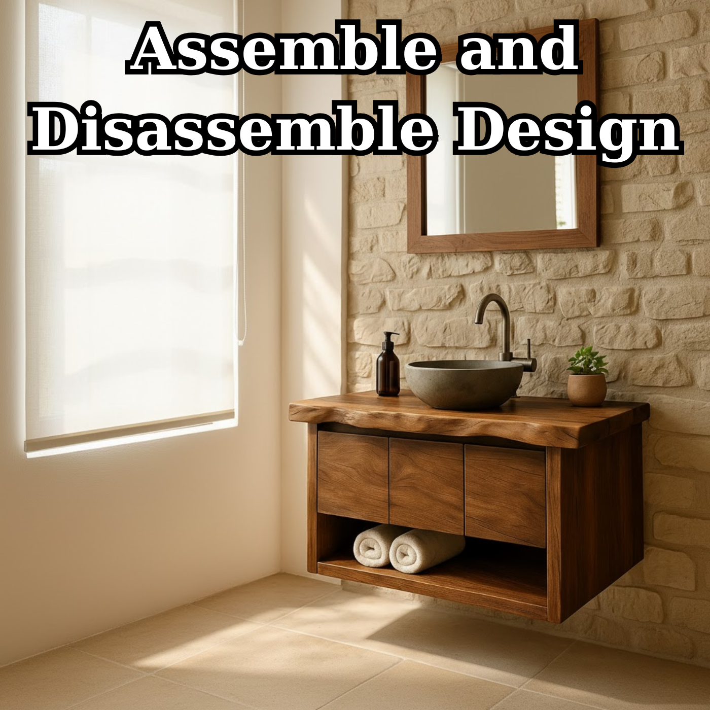 Handcrafted Solid Wood Floating Bathroom Vanity with Live Edge Top - Rustic Modern Washstand Lynnsnail