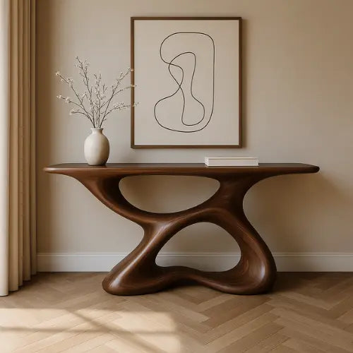 Handcrafted Solid Wood Fluid Console Table – Natural Modern Statement Lynnsnail