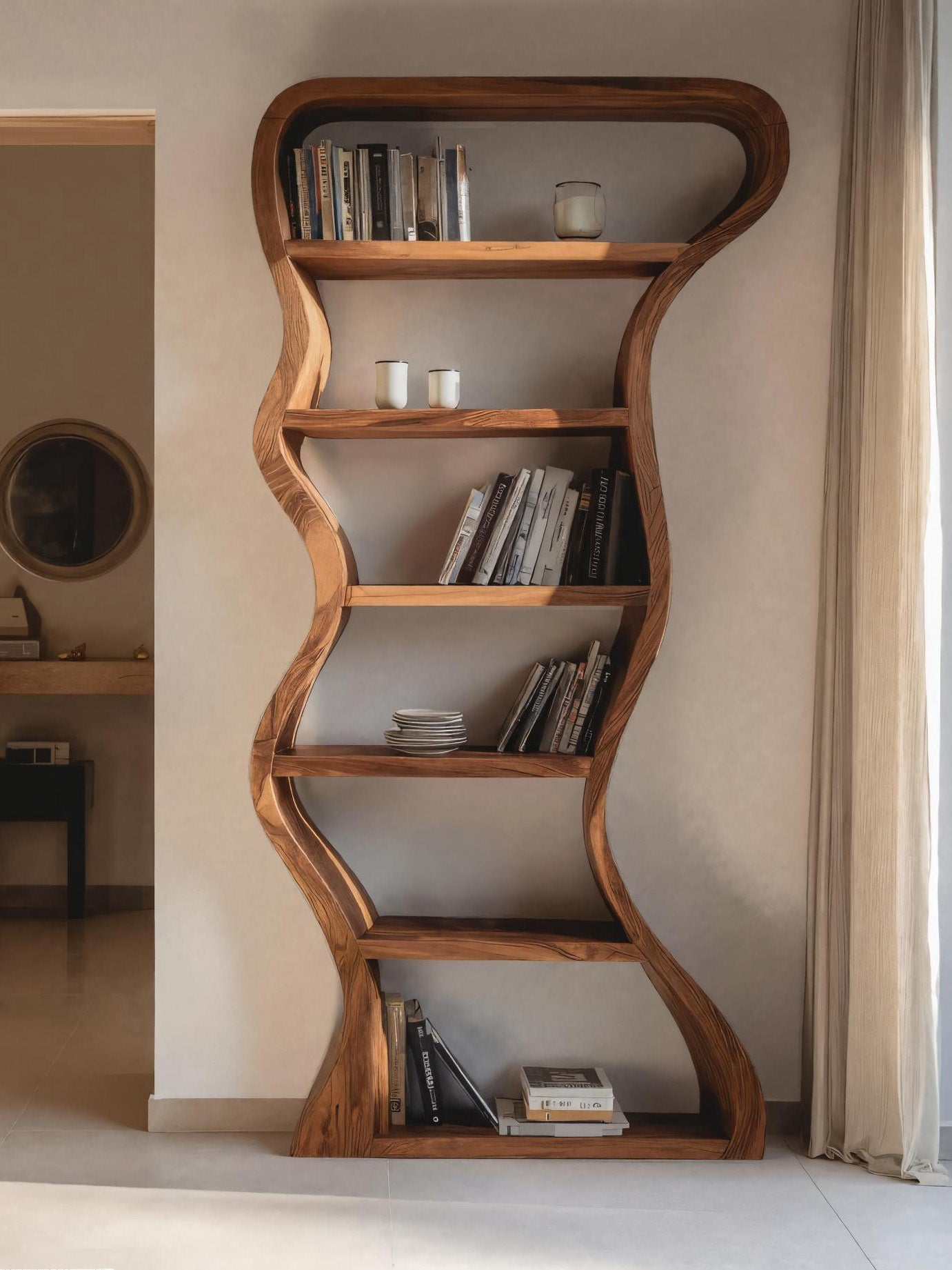 Organic Sculpture Wavy Bookshelf For Living Room Or Office Furniture Lynnsnail