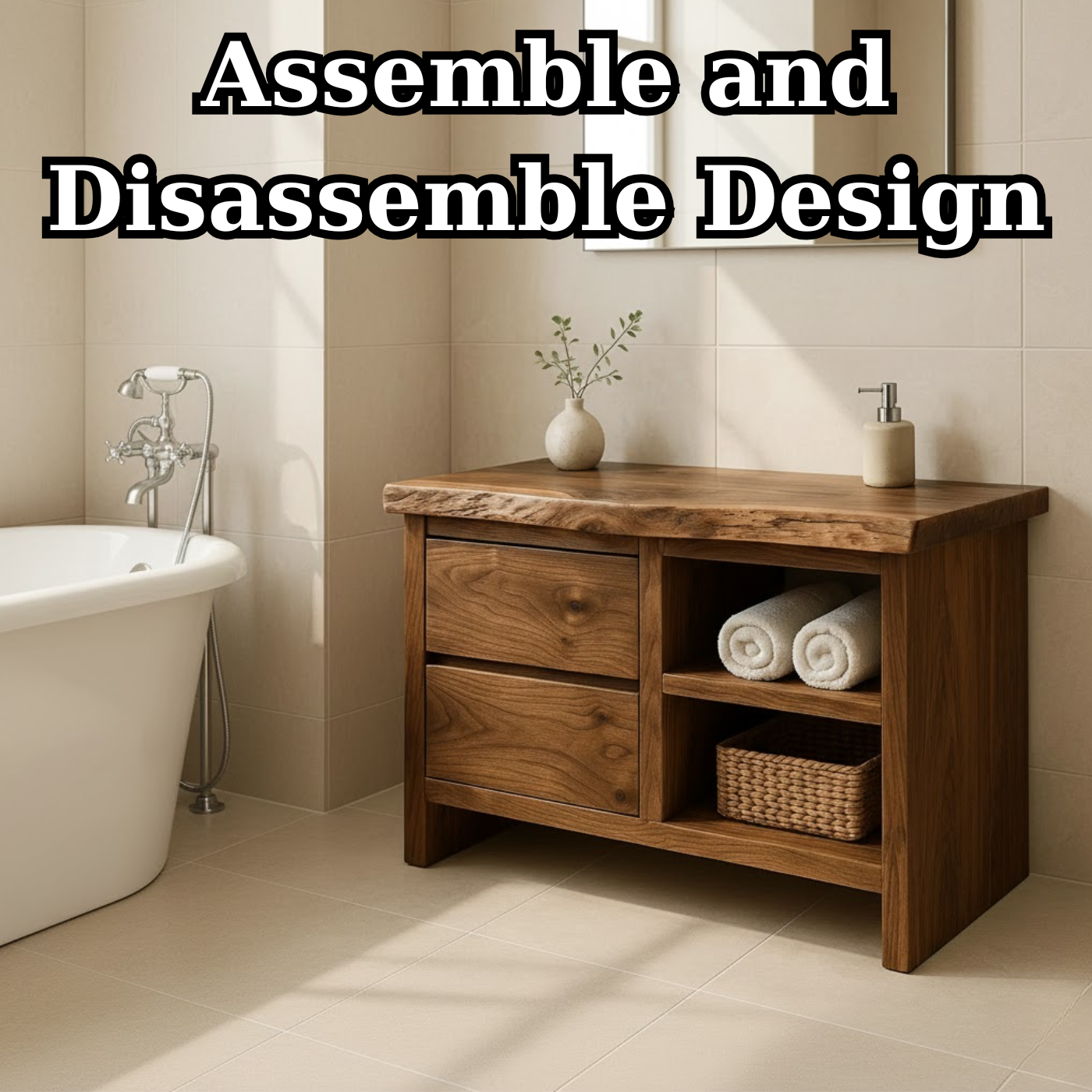 Handcrafted Solid Wood Bathroom Vanity - Rustic Drawers & Open Shelf Lynnsnail