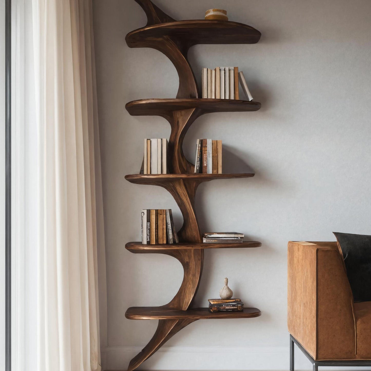 Artistic Curved Wall Bookshelf For Living Room Decor Lynnsnail