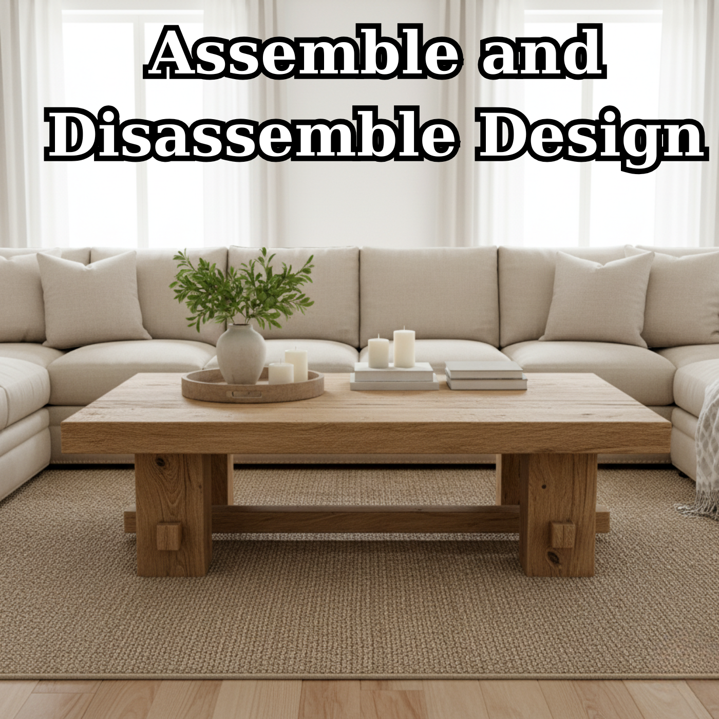 Handcrafted Solid Wood Coffee Table – Rustic Farmhouse Block Design for Living Room Lynnsnail