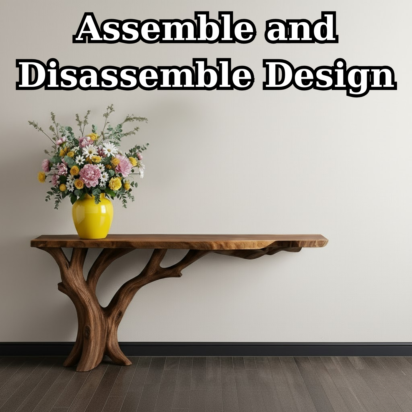 Handcrafted Solid Wood Console Table with Organic Branch Base and Live Edge Top Lynnsnail
