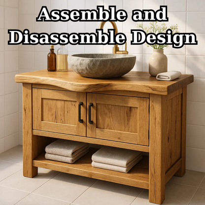 Handcrafted Solid Wood Bathroom Vanity - Rustic Live Edge Cabinet & Open Shelf Lynnsnail