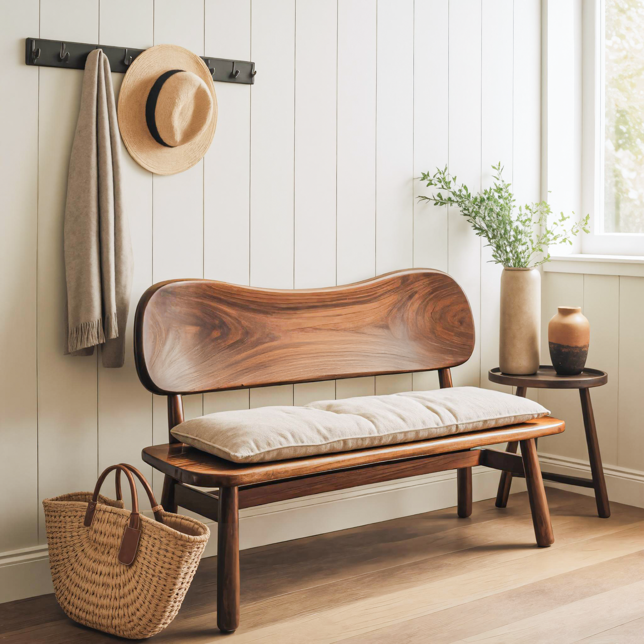 Modern Bench With Curved Backrest For Bedroom Lynnsnail