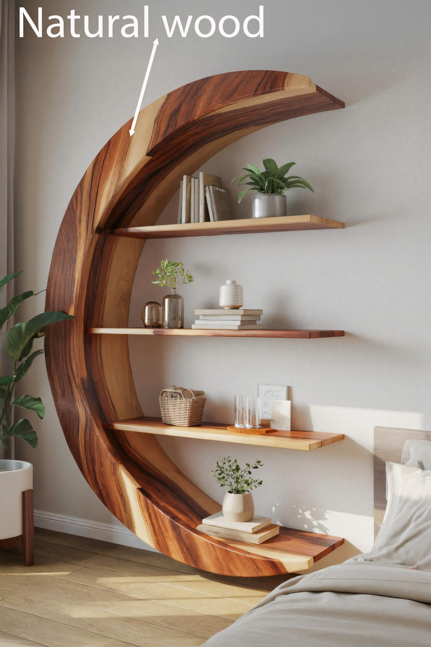Modern Floating Moon Bookshelf For Living Room Or Bedroom Lynnsnail