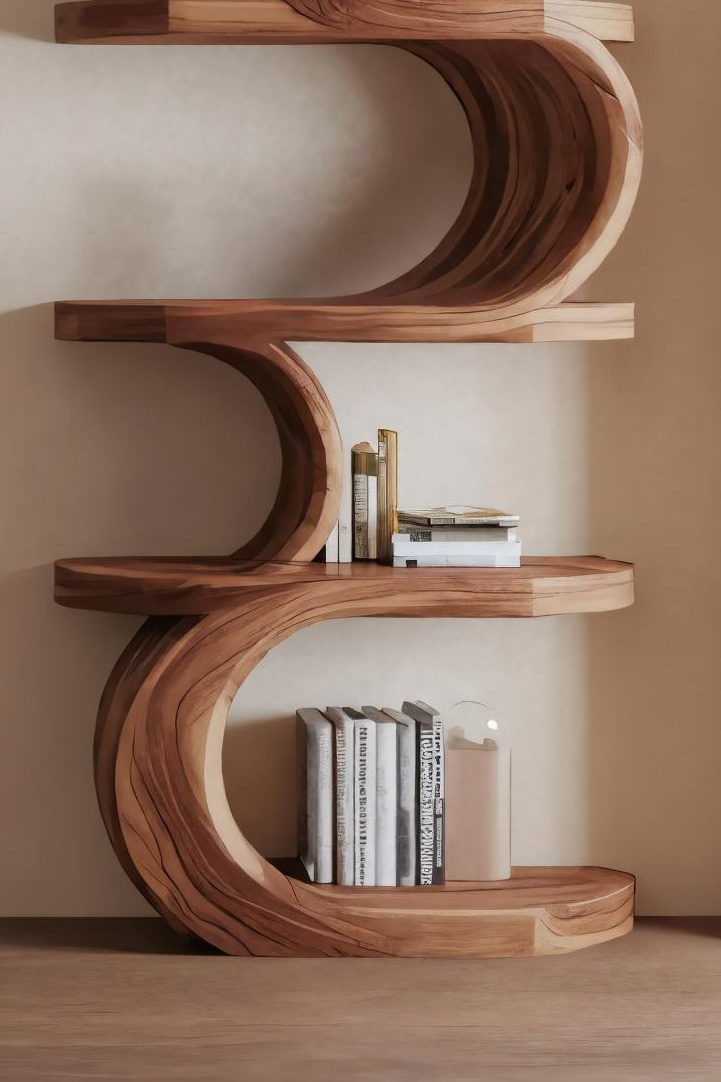 Modern Curved Bookshelf For Living Room Or Office Storage Lynnsnail