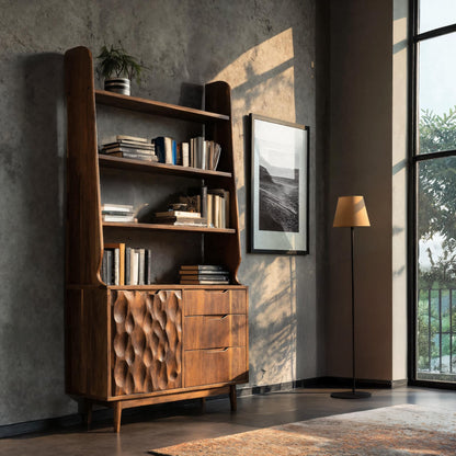 Organic Carved Wooden Bookshelf For Living Room Lynnsnail