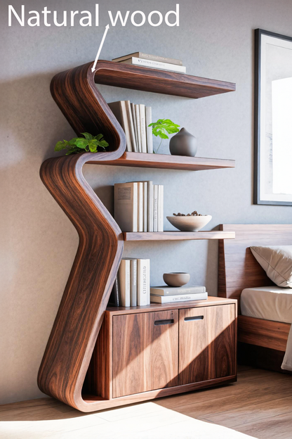 Modern Zigzag Bookshelf With Cabinet For Living Room Or Office Lynnsnail