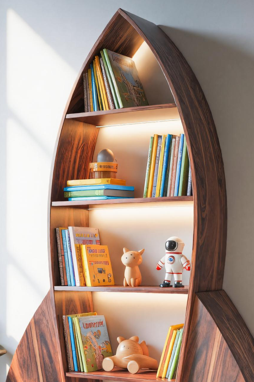 Rocket Shaped Bookshelf For Nursery Or Playroom Lynnsnail