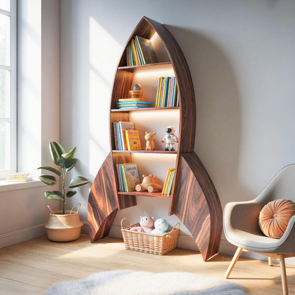 Rocket Shaped Bookshelf For Nursery Or Playroom Lynnsnail
