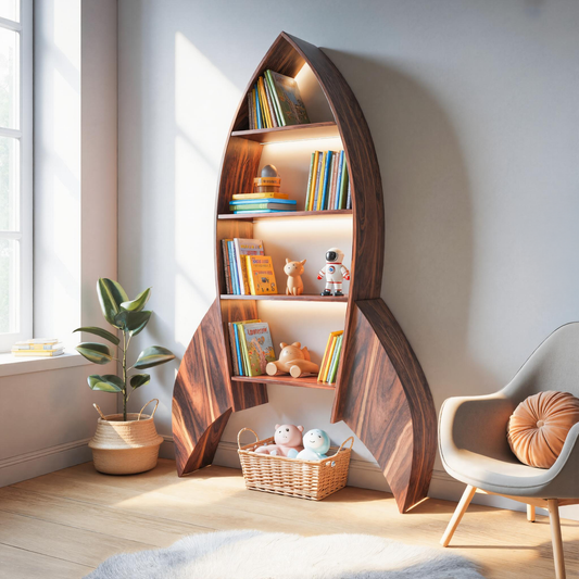 Rocket Shaped Bookshelf For Nursery Or Playroom Lynnsnail