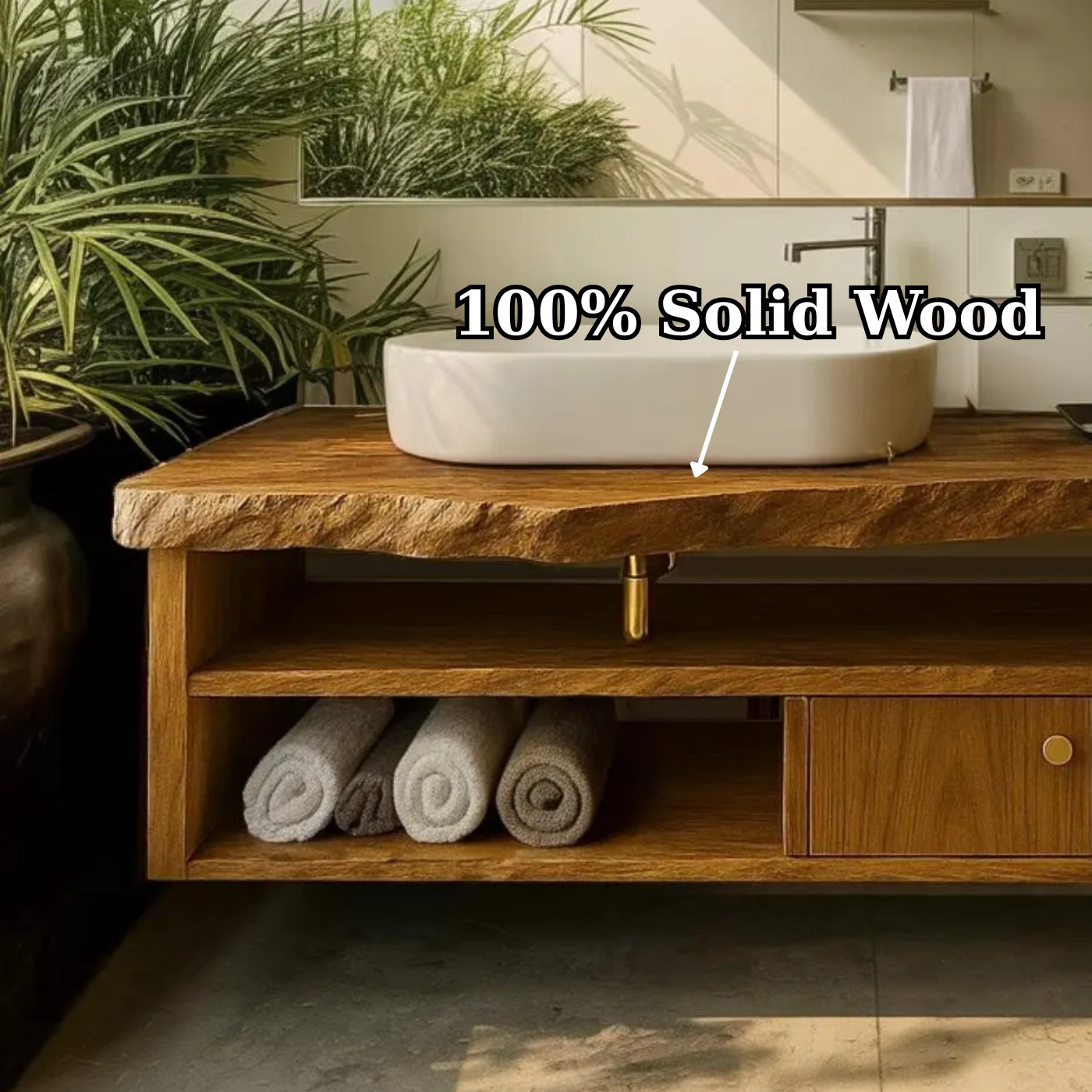 Handcrafted Solid Wood Floating Vanity, Organic Live Edge Bathroom Console with Storage Lynnsnail