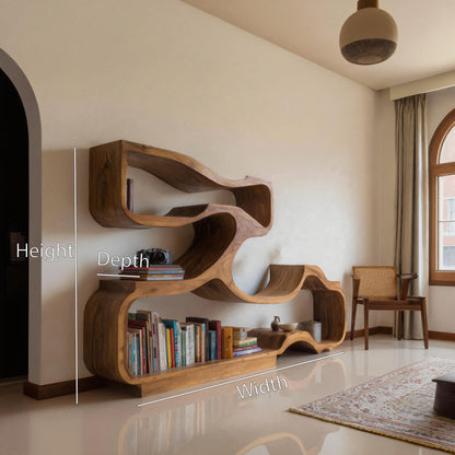 Artistic Bookshelf With Flowing Design For Living Room Lynnsnail